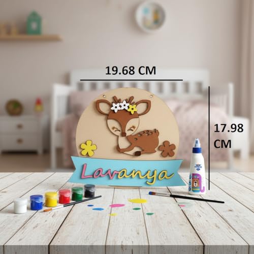 Image of Varenyam Personalized Wooden Name Plate Painting Kit for Kids | Creative Art & Craft Gift for Boys & Girls | with 6 Colors, Brush & Glue