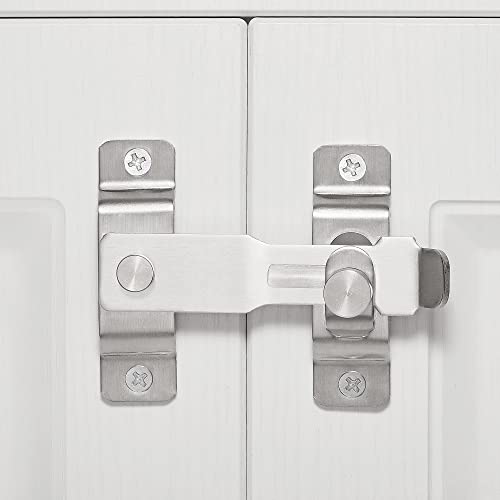 Iniret 2 Packs Barn Door Latches，4.33”X 3.23” Brushed Nickel Stainless Steel Barn Gate Flip Door Latch Bi-Fold Door Lock,Sliding Door Antique Lock Gate Latches Wine Cabinet Closet Door Latches #TOP2