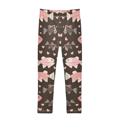 Pink Fish Love Girls Leggings Soft Stretch Workout Yoga Dance Pants for Kids Casual Tights