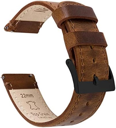 BARTON WATCH BANDS Quick Release Top Grain Leather Watch Band Strap, Caramel Tan Leather & Stitching (Black Buckle), 20mm