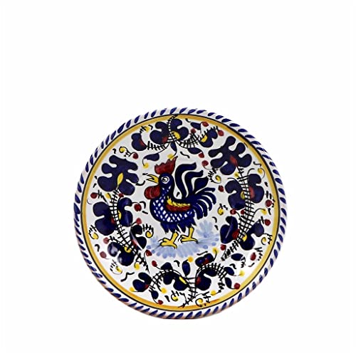 Orvieto Blue Rooster: Small Bread Plate - 7" Diam. Saucer [Br004B] ~ Authentic Hand Painted In Deruta, Italy. Original Design. Shipped From The Usa With Certificate Of Authenticity.