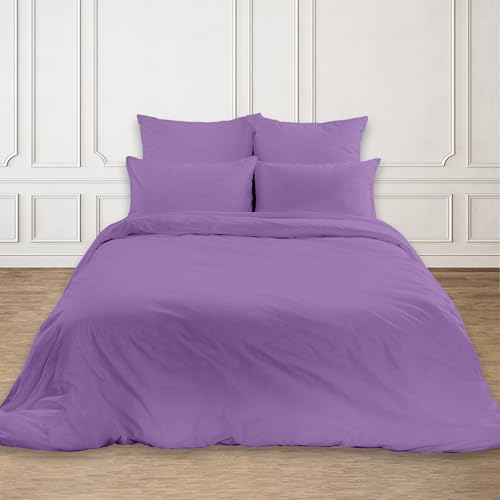 Image of Rohi Easy Care plain King Size Duvet Cover set – Soft & Breathable Lilac Bedding Set – Button Closure – Anti Allergy Quilt Cover Set with Pillowcases (King, Lilac).