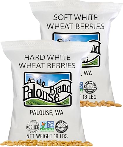 Image of Palouse Brand Certified Glyphosate Residue Free Hard White Wheat and Soft White Wheat Berries | 36 lbs | Non-GMO Project Verified | Kosher (18 lbs each)
