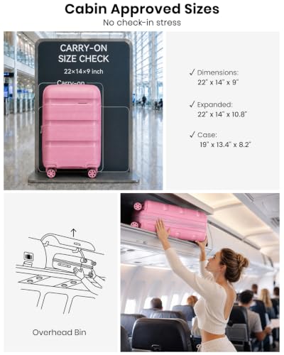 Image of Kono 3 Piece Luggage Set, 20 /24 /28 Inch Suitcases with TSA Lock, Pink | Lightweight PP Hardshell, Smooth 360 Spinner Wheels with TSA Lock for Travel Trips