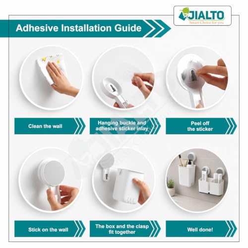 Image of JIALTO Wall Mounted Bathroom Organizer Storage Basket with Strong Adhesive, No Drill Bathroom Shelf, Multipurpose Toothbrush, Toothpaste, Soap & Cosmetic Holder, Waterproof Plastic Rack
