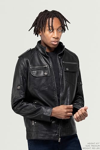 Image of X-Ray Men's Slim Fit Faux-Leather Moto Jacket with Removable Hood