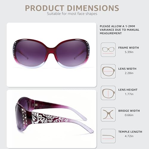 Image of LVIOE Polarized Sunglasses for Women Rhinestone Design Wrap Around Shades | UV400 Protection Fashion Sun Glasses Stylish Elegant Frame, Bonus Cleaning Cloth & Soft Pouch Plus Essential Accessories