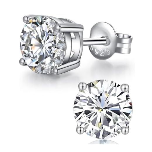 1 Pair Adabele Real 925 Sterling Silver April Birthstone Round Cut Stud Earrings 8mm CZ Created Diamond Stone Solitaire Studs Anniversary Birthday Gift SSE63