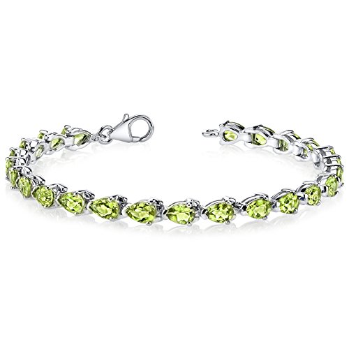 Peora Peridot Teardrop Tennis Bracelet For Women 925 Sterling Silver, Natural Gemstone Birthstone, 9.50 Carats Pear Shape 6X4Mm, 7.75 Inch Length #TOP25