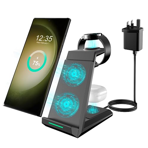Samsung Wireless Charger - Wireless Charging Station for Samsung S26 S25 Ultra S24 S23 S22 Z Flip Fold 4 Charging Dock for Galaxy Watch 8/7/6/5/4 for Galaxy Buds Black