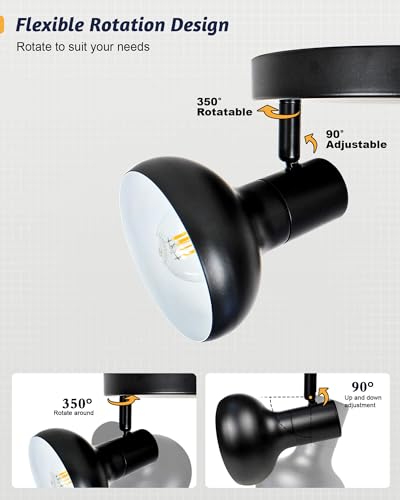 Image of HiBay 3-Light Track Lighting, Farmhouse Ceiling Light Fixtures Black, Directional Spotlight Round for Kitchen Bedroom Dining Room, E12 Base (Bulbs Not Included)