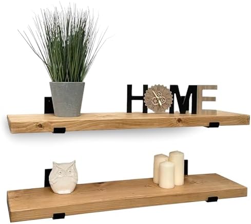 MKGT Handcrafted Rustic Wooden Floating Shelves – Wall Mounted wi...