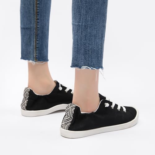 BENPAO Women's Canvas Slip on Sneakers - Black Tennis Shoes (US 9) angle 7