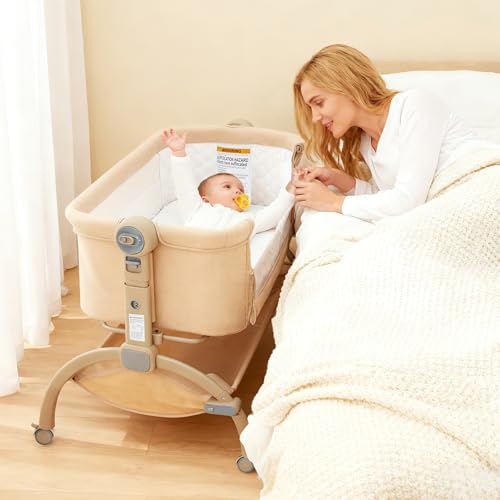 Garvee Bedside Cribs Adjustable Height with Breathable Mattress Mesh, Bassinet