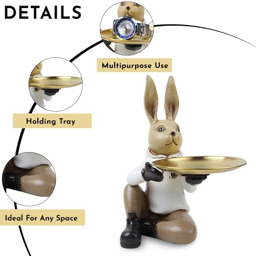 Image of ARMONIA Decorative Rabbit Butler Tray Holder, Matte Finish, Modern Art Showpiece, Decorations for Home Table, Living Room, Bedroom & Office, 25 x 20 x 20 cm, Anti-Scratch Base