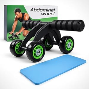 Ab Roller Wheel 4-Wheel Stability with Knee Pad | Ab Roller & Ab Wheel Workout Equipment for Abs and Core | Abdominal Exercise Equipment & Home Gym Equipment | Home Workout Equipment for Men & Women