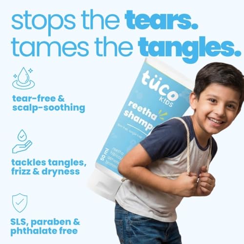 Image of Tuco Kids Shampoo 50 ml With Hibiscus, Soapnut, Almond | Mild, Conditioning & Nourishing | All Type Hair | Ages 2-5, 4-10, 10-15, 5-10 Years | Paraben, SLS, Sulphate & Tear Free | pH 5.5, Vegan