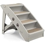 Maxmass Folding Dog Steps, Portable Pet Stairs with Non-slip Footpads, Comfortable Felt and Adorable Pattern, Access Pet Ladder Ramp for High Bed, Couch and Sofa (Grey)