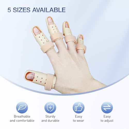 Kecartu Thumb Brace, Trigger Finger Splint, 5 Size Pack Finger Cots, Plastic Mallet Finger Brace with Adjustable Belt for sport Injuries, Broken Index, Middle, Ring Finger Knuckle Immobilization - Image 3