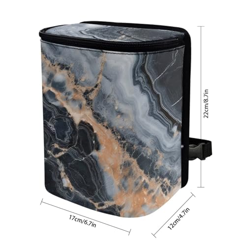 Image of Talayituse Marble Print Car Trash Bin, Large Size Auto Trash Can Adjustable Portable Garbage Can with Lid, Vehicle Hanging Bag for Headrest Front Back Seat