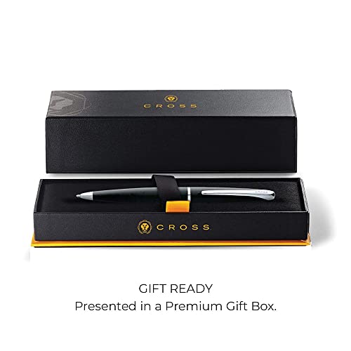 Image of Cross ATX Luxury Basalt Black Ballpoint Pen with Modern Chrome Trim - Medium Point, Smooth Writing, Presented in Premium Gift Box