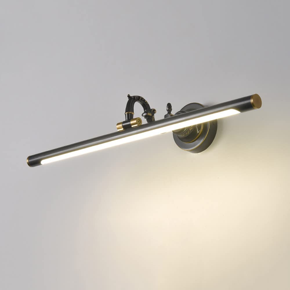 Jadssox Copper LED Vanity Lamp Linear Bathroom Lighting Fixture, 240° Rotatable Vanity Wall Sconce, Retro Frame Pictures Lighting, Shaving Lights Makeup Mirror Front Lamps