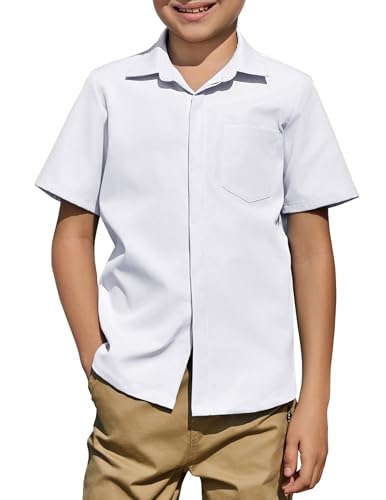 Image of Arshiner Boys Short Sleeve Dress Shirts Solid Button Down Shirts | formal Uniform School Shirt, for 4-12 Years, Hidden Buttons, with Chest Pocket, Regular Fit, Summer Tee top for Kids