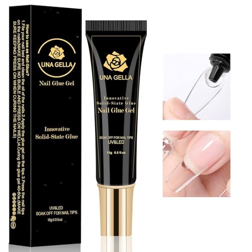 UNA GELLA Colle à Ongles Gel 15 ml Nécessite Lampe UV LED non incluse Colle Faux Ongles Ultra...