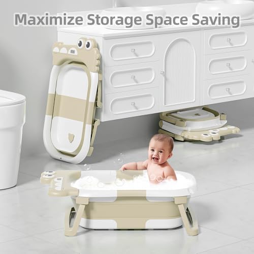 Image of TPN Collapsible Baby Bathtub, Baby Bath Tub with Soft Cushion & Real-Time Thermometer, Baby Bathtub Infant to Toddler Tub (0-36 Months), Portable Newborn Travel Bath Tub