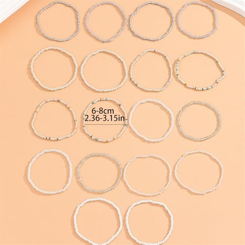 Fuqimanman2020 18Pcs Boho Stackable Beaded Bracelets for Women Colorful Handmade Multilayered Rice Beads Anklets Set Summer Beach Bohemian Jewelry Gift3