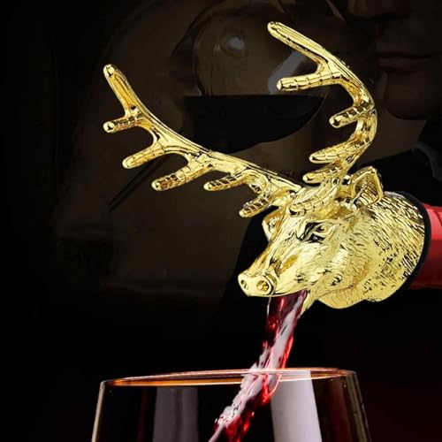 Image of 1 Piece Wine Bottle Pourer, Deer Head Whiskey Pourer for Red Wine, Universal Bottle Cap for Wine and Liquor Bottles, Elegant Gift for Wine Lovers (Golden)