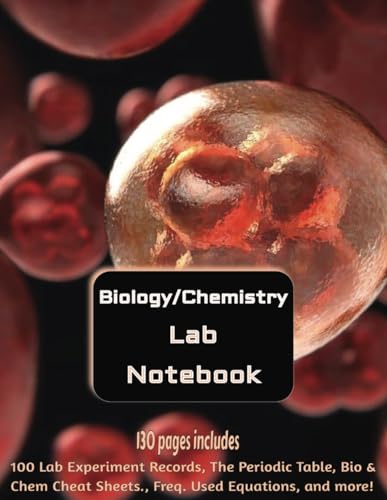 130p. Biology/Chemistry Lab Notebook for school experiments, quad-ruled 5x5 grid and note pages: Includes lab experiment records, The Periodic Table, ... sheets., freq. used equations, and more!