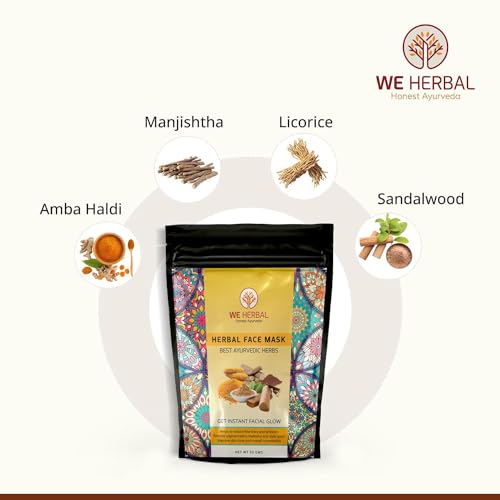 Image of Herbal Face Mask 50g Pack of 2, Instant At Home Facial with Manjistha, Licorice, Amba Haldi, Detoxifying, Brightening, Soothing Face Pack for Glowing Skin, Natural, No Fragrance, No Colour