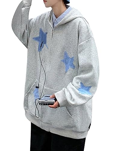 Men Star Print Graphic Shirts Jacket Casual Long Sleeve Jacket Zip Up Sweatshirts Hoodies3