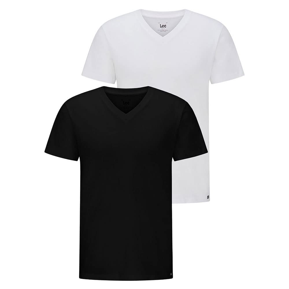 Lee Men's Black White Twin Pack V Neck T-Shirt, Xl