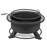 Ash & Ember 38' Fire Pit with Swivel Cooking Grate, Black Wood Burning Steel Fire Pit, Outdoor BBQ Grilling with Poker