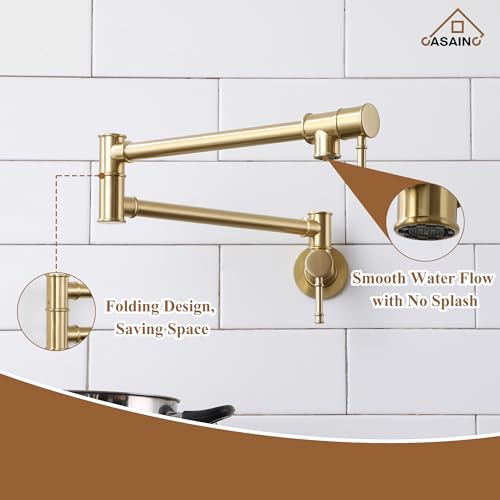 Casainc Pot Filler Faucet, Brushed Gold Pot Filler Wall Mount, Kitchen Sink Pot Filler Faucet Brass Made thumb #5