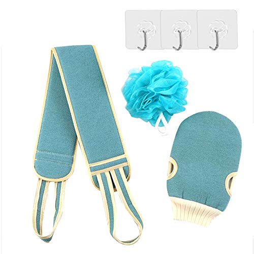 Back Scrubber for Shower, 3Pack Exfoliating Gloves Bath Loofah Sponge Body Scrub Exfoliator Spa Brush Pad to Deep Clean Arms Legs for Women Men (Blue)