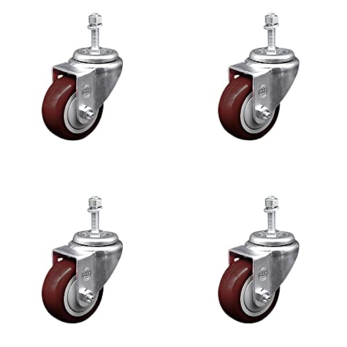 Polyurethane Swivel Threaded Stem Caster Set of 4 w/3