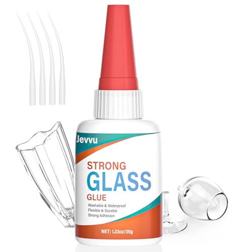 Jevvu Glass Glue, 35g Ultra Strong Clear Waterproof Super Adhesive for Glass, Mug, Mirror, Crystal, Jewelry, Vase & More
