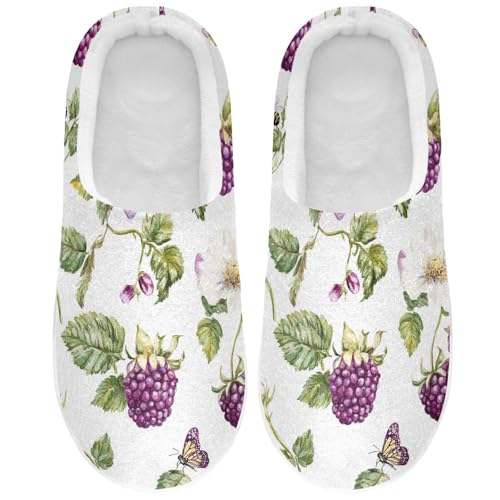 JUNZAN Fresh Dewberry Fruit White Women Cotton Slippers Warm Memory Foam Foam Slippers for Hotel Funny Presents 6-7