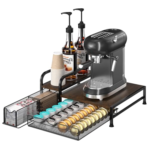 PONEYA Coffee Bar Organizer, 40 Pods Holder Drawer for Kitchen Cafe Office