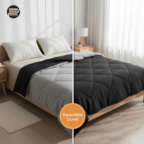 Image of CareFoam Premium AC Comforter Reversible 220 GSM Microfiber Soft| All-Season Thermal Quilt | Lightweight & Fluffy AC Blanket for Cozy Warmth | Single Bed 60 x 90 | Black & Grey