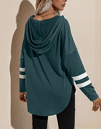 Image of Womens Long Sleeve V Neck Hoodie Sweatshirts Lightweight Pullover Tops