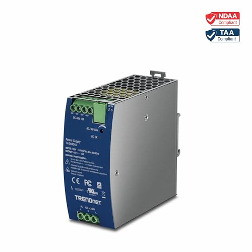 Image of TRENDnet 480W, 48 - 56V DC, 10A AC to DC DIN-Rail Power Supply with PFC Function, TI-S48048, 150% Peak Load Capability, UL 62368 Certified