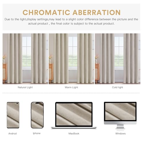 Image of Princedeco Blackout Curtains Linen Blended 102 Inch Long Room Darkening Black Out Curtains for Living Room with Natural Slubs & Grayish (Not Solid)Thermal Insulated Grommet 2 Panels - Heathered Linen