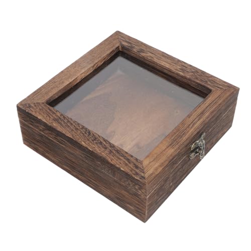 Alipis Caja De Madera Para Especímenes De Insectos Vintage Con Tapa Transparente - Caja De Exhibición De Mariposas Y Joyería 5.9X5.9X1.77 Pulgadas Para Decoración De Escritorio Y Regalos