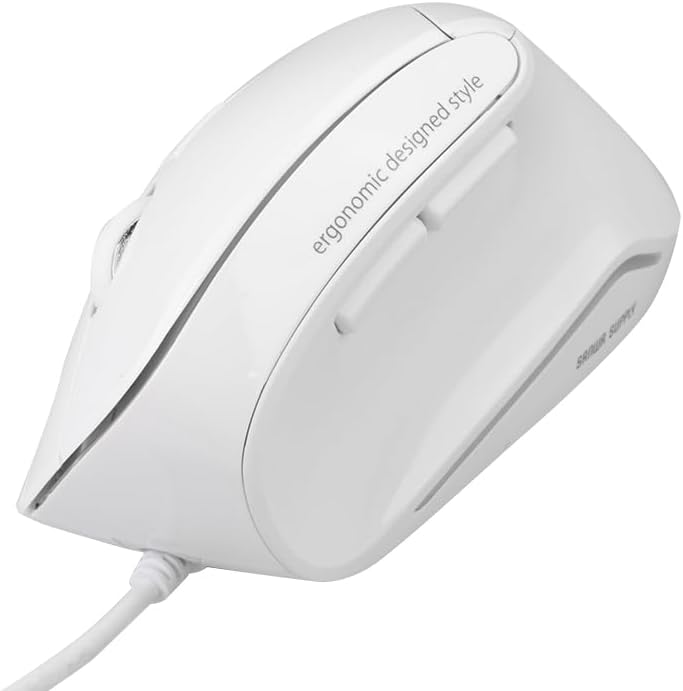 SANWA Wired Ergonomic Mouse, Silent Click, Vertical Computer Mice, 3 Programmable Buttons, White