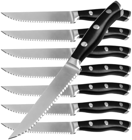 Alata eight piece steak knives set, 4.7 inch full tang serrated blades