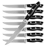 Alata 8-Piece Steak Knives Set, 4.7 Inch with Serrated Edge Razor-Sharp Dinner Knives, Full-Tang Construction
